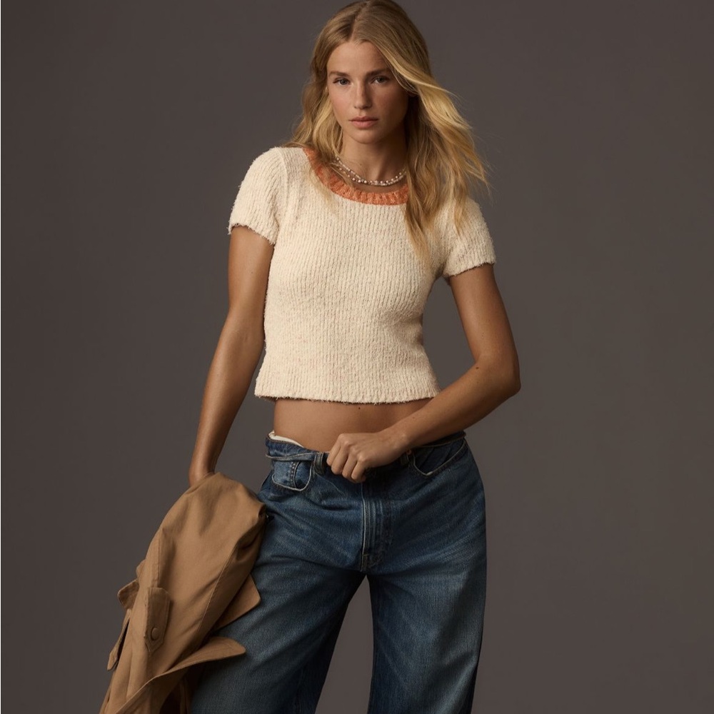 Pilcro Cream and Orange Knit Top